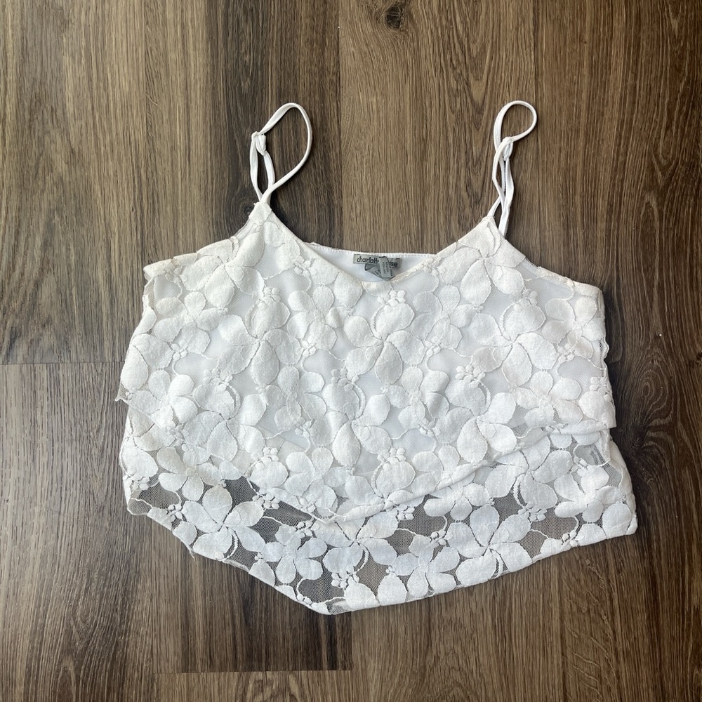 Charlotte Russe White Tiered Crop Camisole